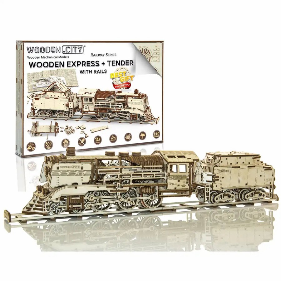 3D Wooden Puzzles Wooden City | 3D Wooden Train Puzzle – Wooden Express + Tender With Rails