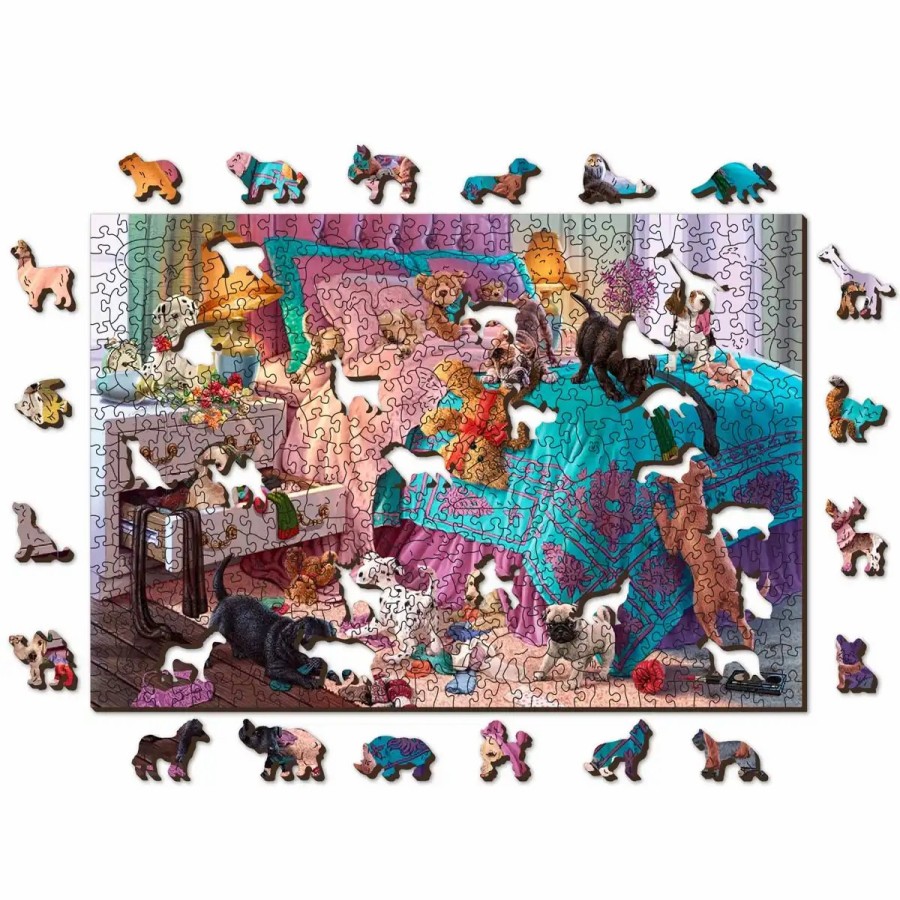 Wooden Jigsaw Puzzles Wooden City | Naughty Puppies 500 Wooden Puzzle