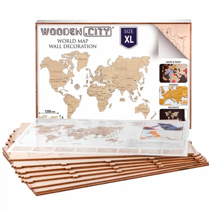 Wooden World Map Puzzle Wooden City | World Map Xl Wooden Puzzle 3D