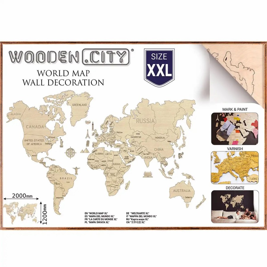 Wooden World Map Puzzle Wooden City | World Map Xxl Wooden Puzzle 3D