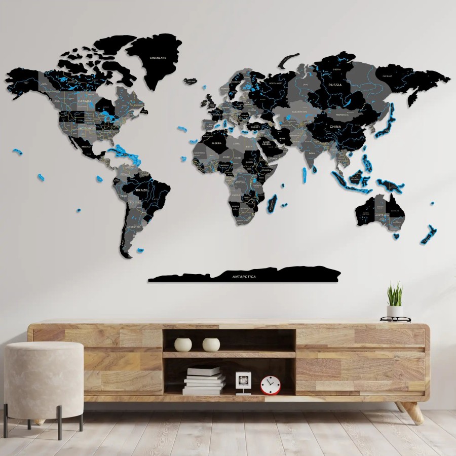 Wooden World Map Puzzle Wooden City | World Map Xxl Black Wooden Puzzle 3D