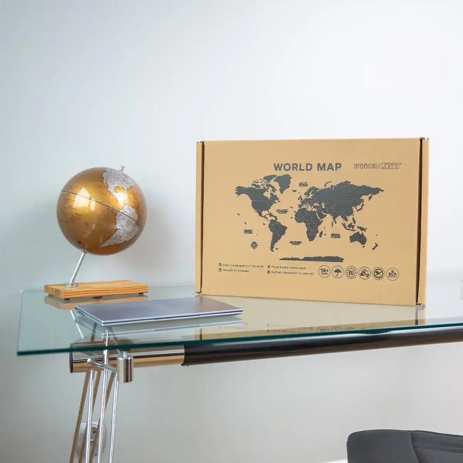 Wooden World Map Puzzle Wooden City | World Map Xxl Black Wooden Puzzle 3D