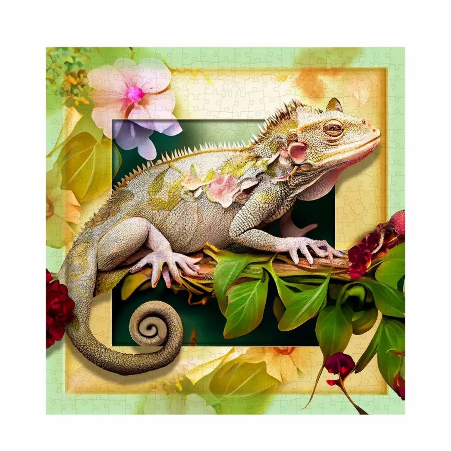 Wooden Jigsaw Puzzles Wooden City | Chameleon And Flowers 500 Wooden Puzzle