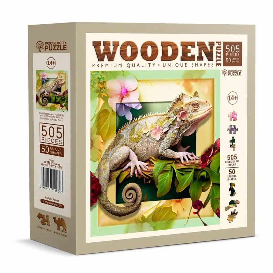 Wooden Jigsaw Puzzles Wooden City | Chameleon And Flowers 500 Wooden Puzzle