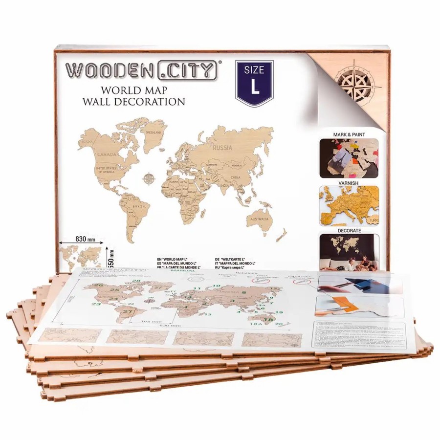 Wooden World Map Puzzle Wooden City | World Map L Wooden Puzzle 3D