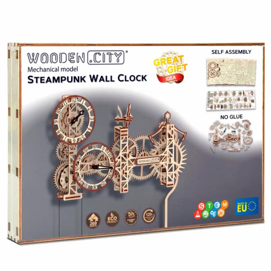 3D Wooden Puzzles Wooden City | 3D Wooden Clock Puzzle – Steampunk Wall Clock