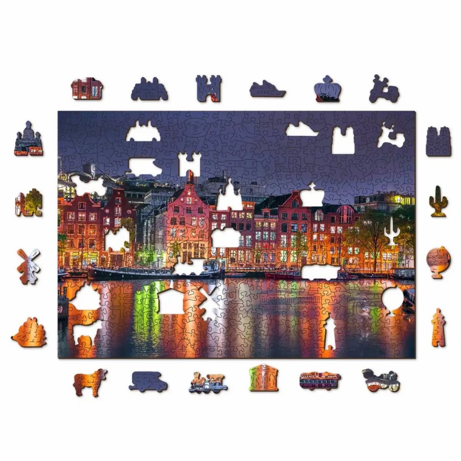 Wooden Jigsaw Puzzles Wooden City | Amsterdam By Night 500 Wooden Puzzle