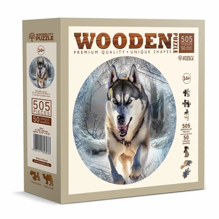 Wooden Jigsaw Puzzles Wooden City | Running Wolf 500 Wooden Puzzle