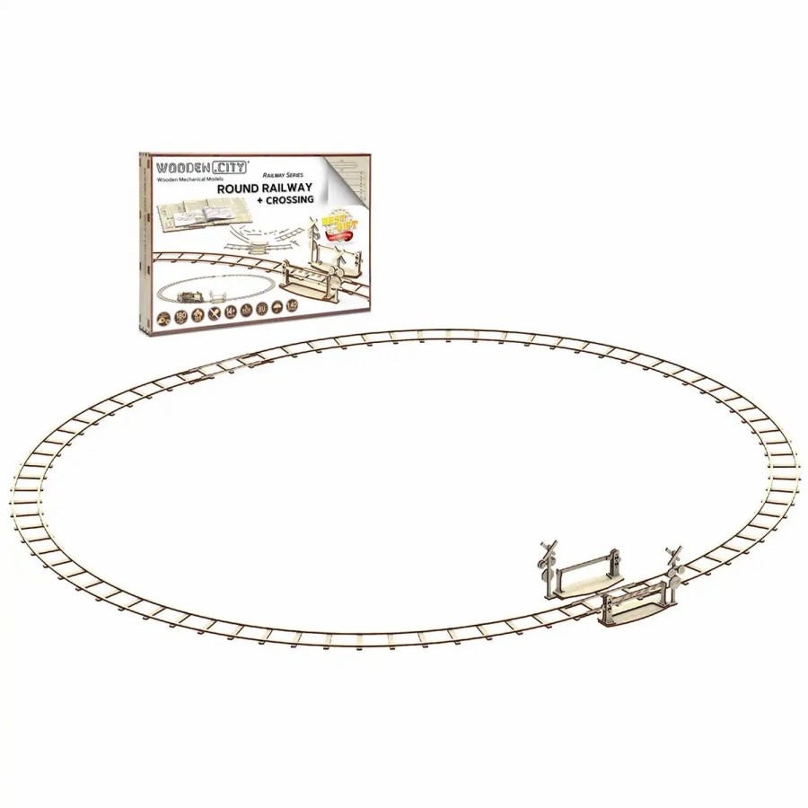 3D Wooden Puzzles Wooden City | 3D Wooden Train Puzzle – Round Railway + Crossing