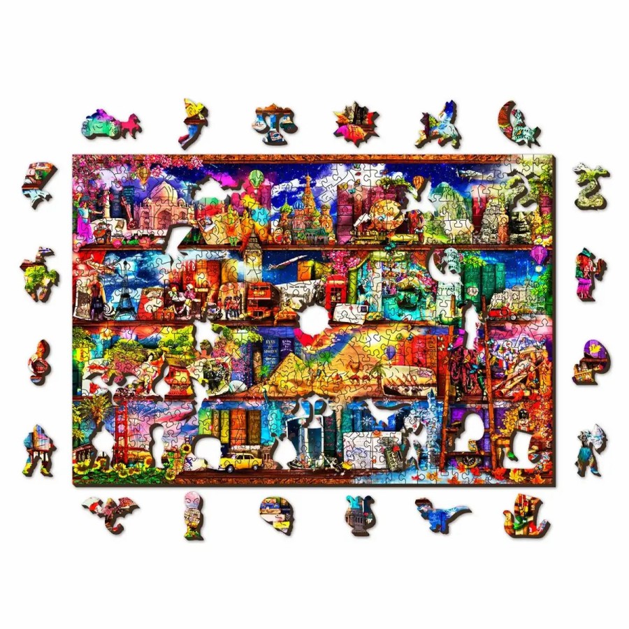 Wooden Jigsaw Puzzles Wooden City | World Travel Bookshelf 500 Wooden Puzzle