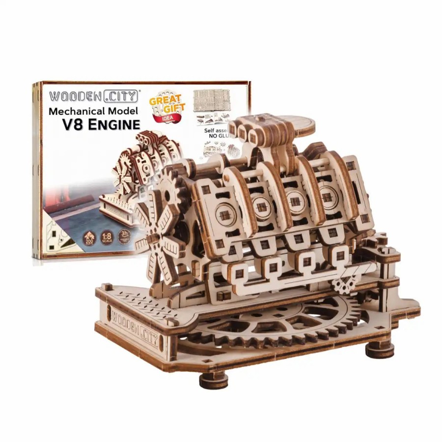 3D Wooden Puzzles Wooden City | 3D Wooden Mechanical Puzzle – V8 Engine