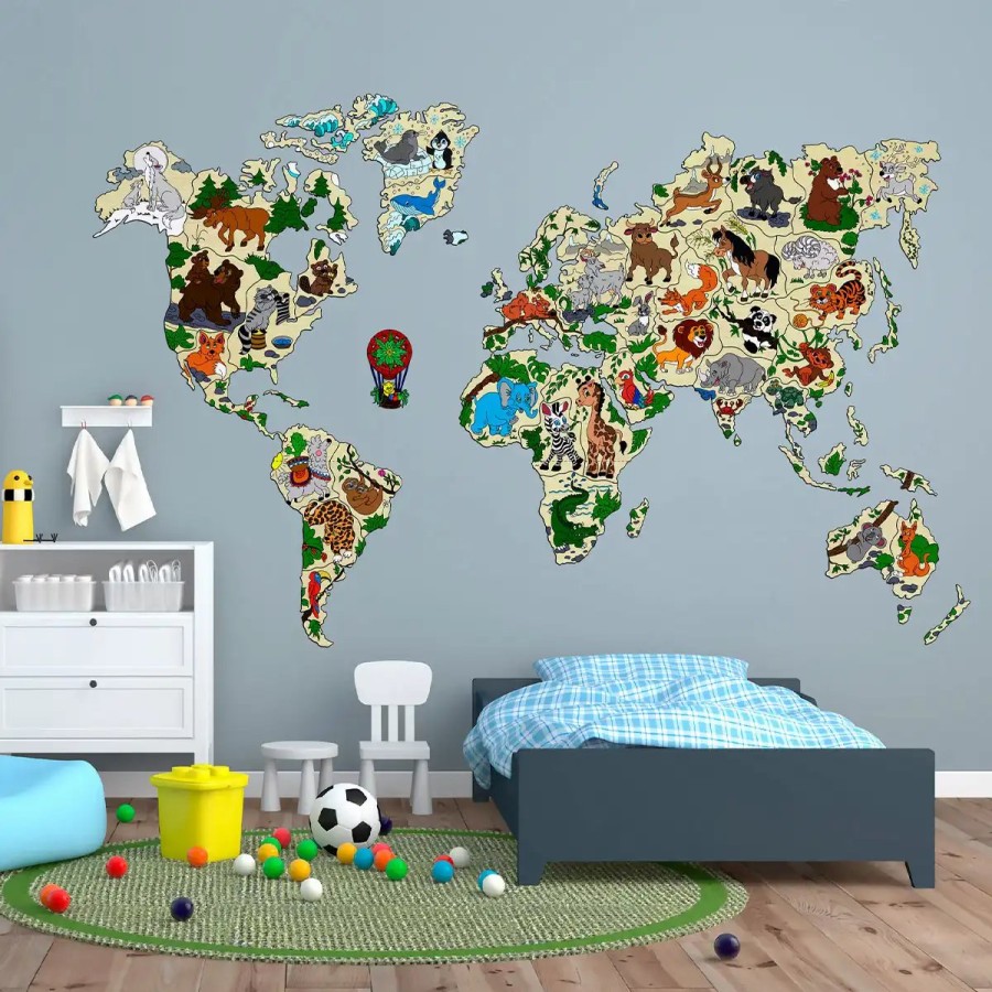 Wooden World Map Puzzle Wooden City | World Map Animals Xxl Wooden Puzzle 3D