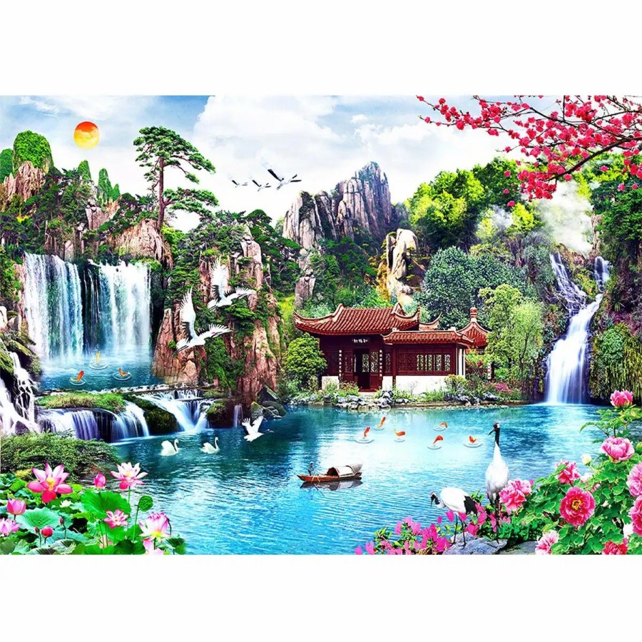 Wooden Jigsaw Puzzles Wooden City | Waterfalls In Japanese Garden 2000 Wooden Puzzle