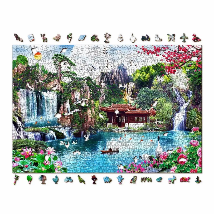 Wooden Jigsaw Puzzles Wooden City | Waterfalls In Japanese Garden 2000 Wooden Puzzle