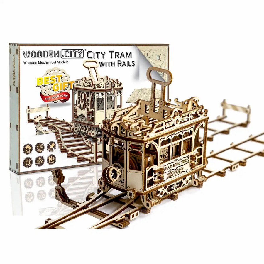 3D Wooden Puzzles Wooden City | 3D Wooden Train Puzzle – City Tram With Rails